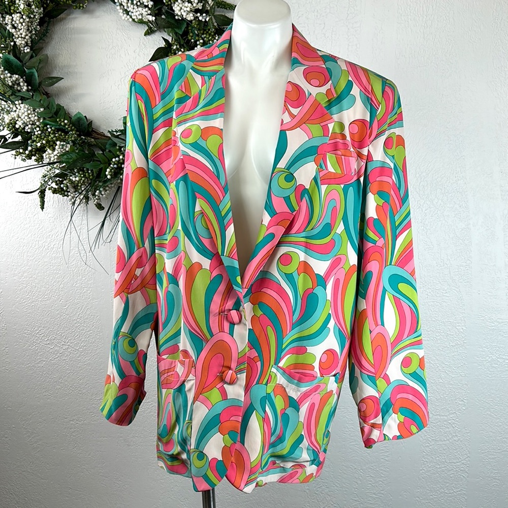Colorful Abstract Women's Silk Blazer